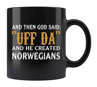 Apular Taza de café de cerámica novedosa con texto en inglés "And Then God Said Uff Da And He Created Norwegians", taza divertida para aniversario, cumpleaños, Navidad, decoración del hogar, 325 ml