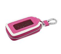 Aputoxz Funda para llave de coche de piel sintética con cremallera, multifuncional, universal, bolsillo para dinero, para mando a distancia automático, rosa y blanco