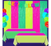 APUXXJUPA Suministros de fiesta que brillan en la oscuridad, manteles de neón coloridos y cortinas de flecos para decoraciones de fiesta Let's Glow, 130 x 220 cm, 1 x 2 m