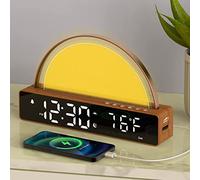 APUZOM Despertador de luz Wake Up Light, despertador ruidoso para dormir profundo, reloj de mesa digital, luz nocturna con estación de carga de teléfono móvil, ruido blanco, temporizador, regalo para