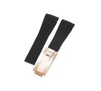 APVMFMKLTG Ajuste for Rolex 20 21 mm Correa de caucho negra Correas de reloj de silicona con hebilla plegable de acero inoxidable(Black-All rose-Z9)