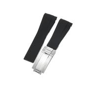 APVMFMKLTG Ajuste for Rolex 20 21 mm Correa de caucho negra Correas de reloj de silicona con hebilla plegable de acero inoxidable(Black-Steel-Z9)