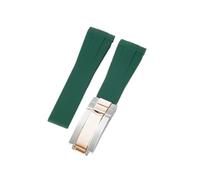 APVMFMKLTG Ajuste for Rolex 20 21 mm Correa de caucho negra Correas de reloj de silicona con hebilla plegable de acero inoxidable(Green-Steel rose-Z9)