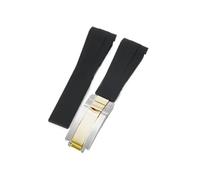 APVMFMKLTG Ajuste for Rolex 20 21 mm correa de goma correas de reloj de silicona con hebilla plegable de acero inoxidable(Black-Steel gold-Z9)