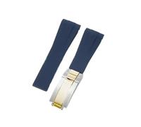 APVMFMKLTG Ajuste for Rolex 20 21 mm correa de goma correas de reloj de silicona con hebilla plegable de acero inoxidable(Dark blue-Steel gold)