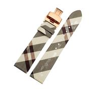 APVMFMKLTG Correa de cuero con patrón a cuadros de desmontaje rápido, pulsera negra y marrón de 12, 14, 16, 18, 20 y 22mm, apta for cadena de reloj BURBERRY for hombres y mujeres(Rice white RoseB,16mm