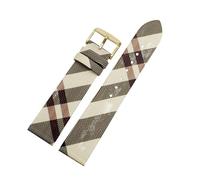 APVMFMKLTG Correa de cuero con patrón a cuadros de desmontaje rápido, pulsera negra y marrón de 12, 14, 16, 18, 20 y 22mm, apta for cadena de reloj BURBERRY for hombres y mujeres(Rice white Gold A,14m