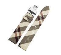 APVMFMKLTG Correa de cuero con patrón a cuadros de desmontaje rápido, pulsera negra y marrón de 12, 14, 16, 18, 20 y 22mm, apta for cadena de reloj BURBERRY for hombres y mujeres(Rice white silver B,1