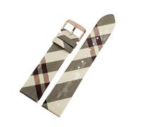APVMFMKLTG Correa de cuero con patrón a cuadros de desmontaje rápido, pulsera negra y marrón de 12, 14, 16, 18, 20 y 22mm, apta for cadena de reloj BURBERRY for hombres y mujeres(Rice white RoseA,14mm
