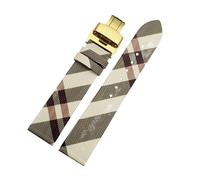 APVMFMKLTG Correa de cuero con patrón a cuadros de desmontaje rápido, pulsera negra y marrón de 12, 14, 16, 18, 20 y 22mm, apta for cadena de reloj BURBERRY for hombres y mujeres(Rice white Gold B,16m
