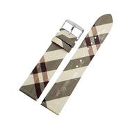 APVMFMKLTG Correa de cuero con patrón a cuadros de desmontaje rápido, pulsera negra y marrón de 12, 14, 16, 18, 20 y 22mm, apta for cadena de reloj BURBERRY for hombres y mujeres(Rice white silver A,1