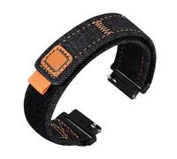APVMFMKLTG Correa de reloj de tela vaquera for hombre y mujer, correa de reloj de 16mm/18mm/19mm/20mm/21mm/22mm/24mm, accesorios de reloj de liberación rápida(Dark Black,24mm)