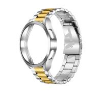 APVMFMKLTG Correa + Estuche Apto For Samsung Apto For Galaxy Watch 6 4 5 44 Mm 40 Mm 43 Mm 47 Mm Pulsera Apto For Galaxy Watch 4 Apto For Classic 46 Mm 42 Mm 5 Pro 45 Mm Correa Funda De TPU(Silver gol