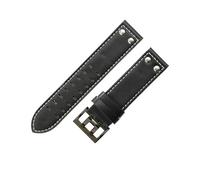 APVMFMKLTG Correas de cuero con agujeros de doble fila for hombre, 20mm y 22mm, aptas for Hamilton, aptas for reloj Seiko, remaches, cinturones de reloj de aviación(Black White-Black,20mm)
