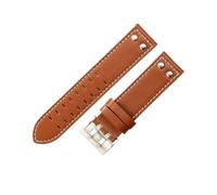 APVMFMKLTG Correas de cuero con agujeros de doble fila for hombre, 20mm y 22mm, aptas for Hamilton, aptas for reloj Seiko, remaches, cinturones de reloj de aviación(Brown White-Steel,20mm)