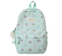 APVPOPOKGM Mochila de gran capacidad con colgante for mujer, mochila con estampado de fresas de dibujos animados for viajes universitarios.(Green)
