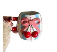 APVPOPOKGM Taza de cerámica con relieve tridimensional de cereza de 320 ml, taza for café, agua, leche y té.(Blue)