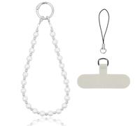 APXEL Correa para Teléfono Móvil con Cuentas, 1pcs Cadena de Teléfono Bohemia, Perla Cordón para Teléfono, Antipérdida Móvil Colgante para Teléfono Móvil (Plata)