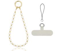 APXEL Correa para Teléfono Móvil con Cuentas, 1pcs Cadena de Teléfono Bohemia, Perla Cordón para Teléfono, Antipérdida Móvil Colgante para Teléfono Móvil (Oro)