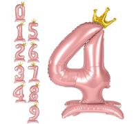 APXEL Globo Pie Número 4 Rosa 42" (107cm), Globo Numeros Gigante con Corona, Inflar con Helio o Aire, Decoracion para Niño Niña Adultos La Boda Aniversario Cumpleaños Fiestas