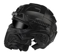 AQ zxdc Casco Protector Táctico de Cara Completa, con Máscara, Auriculares, Gafas, Ventilador de Niebla, para Airsoft Paintball,Negro