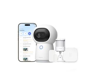 Aqara Sistema de Seguridad Inalámbrica Y100, PT Cámara Hub G3 2K y 3 Sensores Inteligentes, HomeGuardian, Automatización Local, Alertas 24/7, Admite HomeKit, Google Home, Alexa