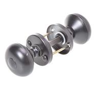 Aqbau Pomo para Puerta Redondo 2 Piezas Negro | Tiradores de Puertas Interiores y Exteriores Aluminio Pintura Electrostática | Juego Completo de Manillas de Puertas con Perno y Tornillos