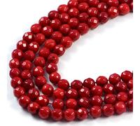 AqBeadsUk Semi Precious Beads Crystal Energy Stones with Natural Healing Power - Premium Genuine Red Coral Faceted 6mm Round Gemstone Jewellery Making Beads on 15 inch Strand