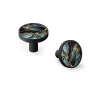 AQCDPJYU Paquete de 6 pomos y ganchos de pared for gabinete, ágata azul, granito negro, venas doradas, tiradores de cajón de aleación de zinc con base blanca for cocina, baño y aparador(Black)