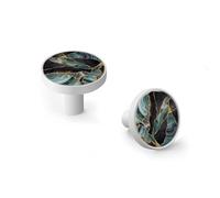 AQCDPJYU Paquete de 6 pomos y ganchos de pared for gabinete, ágata azul, granito negro, venas doradas, tiradores de cajón de aleación de zinc con base blanca for cocina, baño y aparador(White)