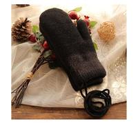 AQCDPJYU Women's Winter Knitted Gloves - Double-Layer Plus Velvet Thickened, Cold-Proof Warm for Autumn & Cycling(Black Rope)