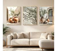 AQCQDQ Juego de 3 pósteres mediterráneos de olivo, macetas de terracota boho y ramas de olivo, decoración de pared natural para salón, dormitorio sin marco (50 x 70 cm)