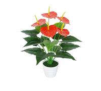 AQCQDQ Planta artificial de anthurium en maceta, plantas artificiales como auténticas, 50 cm, decoración para salón, dormitorio, balcón, decoración de interiores (50 cm, lavabo blanco)
