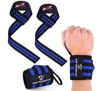 AQF 18" Muñequeras Gym & Acolchadas Straps Gym Set (1 Par Cada Una), Soporte Pesas Kit para Levantar Peso, Gimnasio, Powerlifting Fitness Musculacion & Deadlift para Hombre Y Mujer (Negro & Azul)