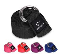 AQF Cinturon Yoga bandas elasticas musculacion Metal D Hebilla, Correa Yoga para Fitness, Mejores Estiramientos & Flexibilidad ejercicio Puro Algodón Cosas con Tamaños 1.8M, 2.4M, 3M (3M, Negro)