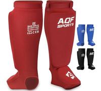 AQF Espinilleras Kick Boxing Muay Thai - CE SATRA Aprobado Boxeo Tibiales y Empeine - EVA Acolchado Sparring Artes Marciales Protección Pads - MMA Shin Pierna Guardia para BJJ, Kárate (Rojo, L)