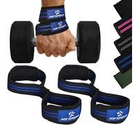 AQF Figura 8 Neopreno Acolchado Straps Powerlifting, Straps Gym de Levantamiento De Pesas con Soporte Muñequera, Agarraderas Gym,Muñeqeras Para Entrenamiento, Culturismo (Negro & Azul)