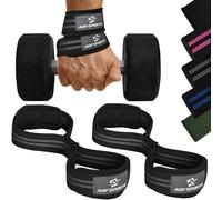 AQF Figura 8 Neopreno Acolchado Straps Powerlifting, Straps Gym de Levantamiento De Pesas con Soporte Muñequera, Agarraderas Gym,Muñeqeras Para Entrenamiento, Culturismo (Negro & Gris)