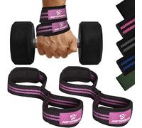 AQF Figura 8 Neopreno Acolchado Straps Powerlifting, Straps Gym de Levantamiento De Pesas con Soporte Muñequera, Agarraderas Gym,Muñeqeras Para Entrenamiento, Culturismo (Negro & Rosa)