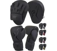 AQF Guantes De Boxeo con Manoplas- Kit Boxeo para Adultos, Boxing Gloves Y Curvas Paos para Saco Boxeo's Entrenamiento, Kickboxing, MMA, Artes Marciales, Muay Thai Almohadilla (Negro, 16oz)