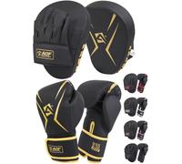 AQF Guantes De Boxeo con Manoplas- Kit Boxeo para Adultos, Boxing Gloves Y Curvas Paos para Saco Boxeo's Entrenamiento, Kickboxing, MMA, Artes Marciales, Muay Thai Almohadilla (Dorado, 12oz)