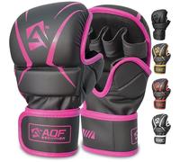 AQF Guantillas MMA, Diseño Palma Abierta Guantes Boxeo, Soporte Mejorado Muñeca, Acolchado Amortiguador, Ligeros Guantes MMA, Guantes Muay Thai para Entrenamiento, Kickboxing Y Karate (Rosa, L-XL)