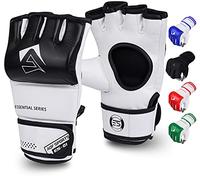 AQF Guantillas MMA- Palma Abierta de Cuero Sintético Guantes Boxeo- Guantes MMA para Saco de Boxeo, MMA Gloves para Paos Muay Thai Entrenamiento, Kickboxing, Boxing Y Karate (Negro, M)