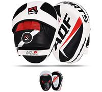 AQF Manoplas Boxeo, Paos Guantes Boxeo Guantillas, Almohadillas De Enfoque con Cuero Rex, Gancho Y Jab Combate para La Práctica De Defensa Personal MMA Muay Thai Kick Boxing (Negro y Blanco)