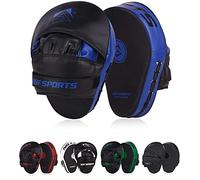 AQF Manoplas Boxeo, Paos Guantes Boxeo Guantillas, Almohadillas De Enfoque con Cuero Rex, Gancho Y Jab Combate para La Práctica De Defensa Personal MMA Muay Thai Kick Boxing (Azul)