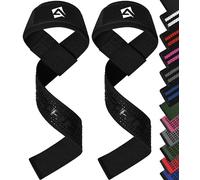 AQF Neopreno Acolchado Straps Powerlifting, Straps Gym Levantamiento De Pesas con Soporte Muñequera, Agarraderas Gym, Muñeqeras Para Entrenamiento, Culturismo Potencia (Full Negro Gel Empuñadura)