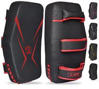 AQF Thai Pads para Kickboxing Muay Thai Mango Sólido, Escudo de Golpe Curvo de Cuero Maya para Boxeo MMA Artes Marciales Taekwondo, Entrenamiento Deportes Combate Codos Patadas Golpes (Par, Rojo)