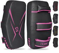 AQF Thai Pads para Kickboxing Muay Thai Mango Sólido, Escudo de Golpe Curvo de Cuero Maya para Boxeo MMA Artes Marciales Taekwondo, Entrenamiento Deportes Combate Codos Patadas Golpes (Single, Rosa)