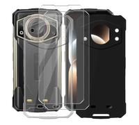 AQGGIIXY 2 Pack Funda + 2 Pack Protectores de Pantalla para Doogee Fire 7 Ultra (6.60") Carcasa Transparent + Black Silicone Cover Suave Caso -Vidrio Templado Film Película