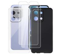 AQGGIIXY 2 Pack Funda + 2 Pack Protectores de Pantalla para Xiaomi Poco C85 4G (6.90") Carcasa Transparent + Black Silicone Cover Suave Caso -Vidrio Templado Film Película